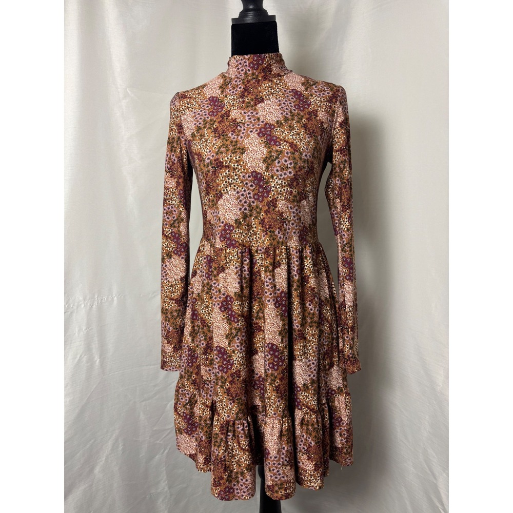 Lily Rose Floral Mock Neck Long Sleeve Mini Dress Small Boho